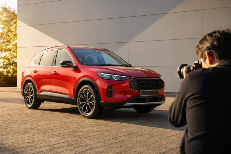 A photographer creating a polished listing image of a red crossover